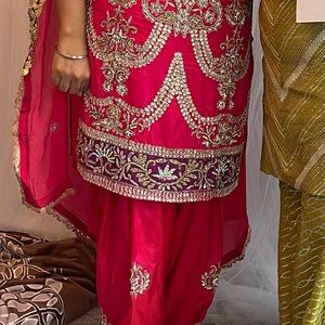 Hand made silk suit with zerkan work salwar embroidery